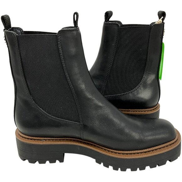 NWT Sam Edelman Laguna Chelsea Boots Black Size 8.5 Leather Brown Trim Combat - Picture 9 of 14